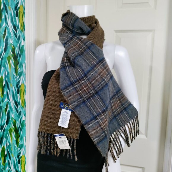NWT POLO Ralph Lauren Plaid Preppy Scottish Embroidered Pony Wool Blend Scarf - Picture 5 of 13
